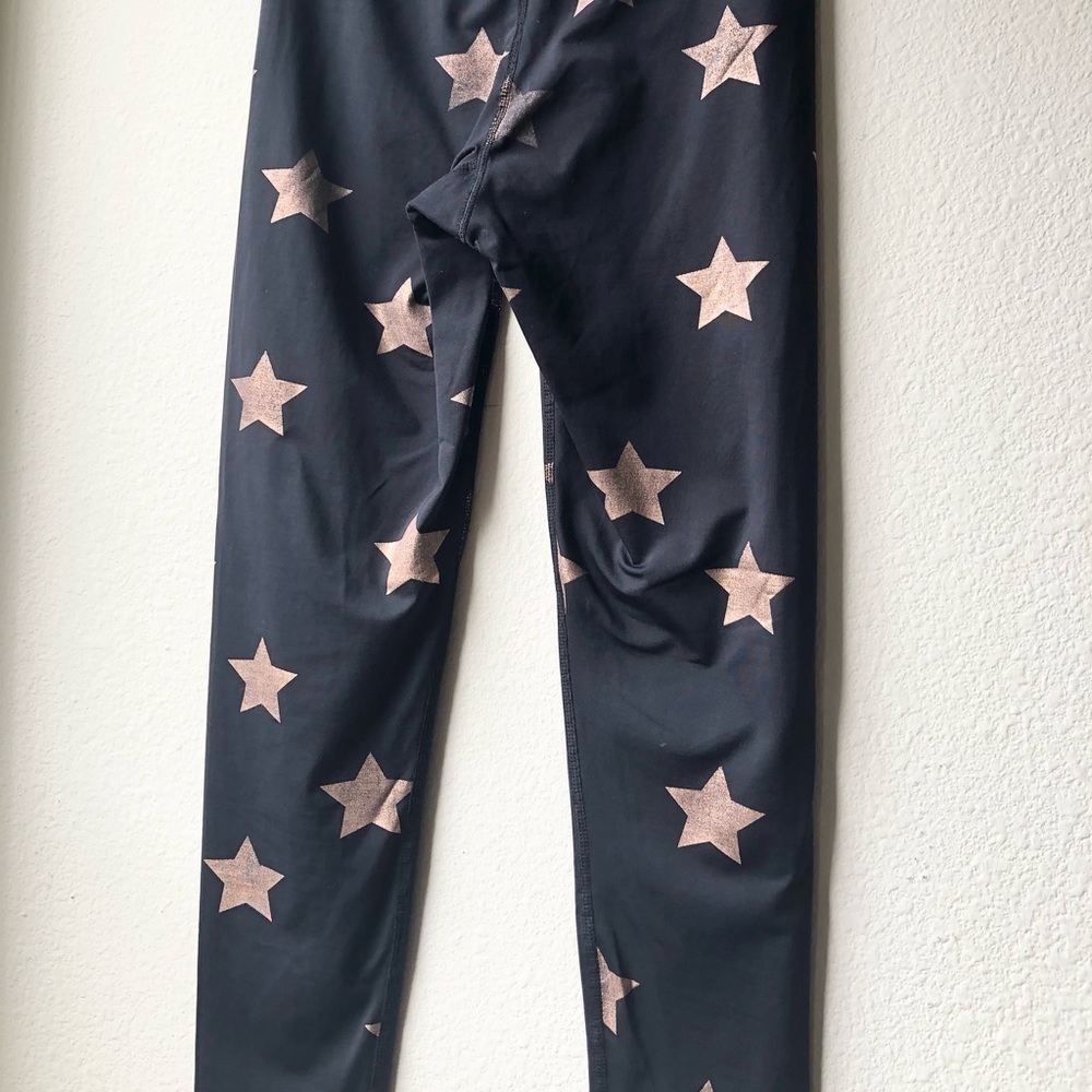 Terez Black Gold Star Foil Printed Tall Band Leggings Sz M - Picture 11 of 13